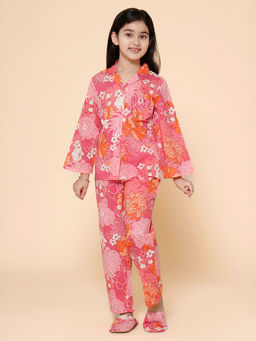 PICCOLO - Pink Floral Night Shirt with Pyjama & Slipper (Set of 3)