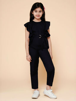 PICCOLO - Ruffled Jumpsuit with Belt-Navy Blue (Set of 2)
