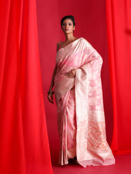 Beatitude - Pink Woven Banarasi Saree with Unstitched Blouse