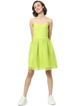 ONLY - Women Self Design Green Skater Dress