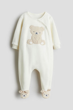H&M - Boys White Velour Sleepsuit With Full Feet