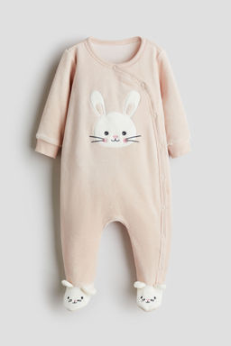 H&M - Boys Pink Velour Sleepsuit With Full Feet