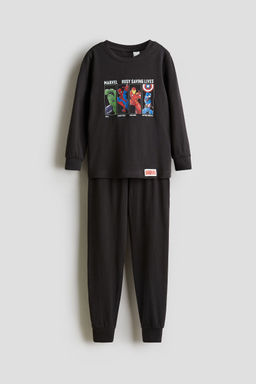 H&M - Boys Black Printed Cotton Jersey Pyjamas