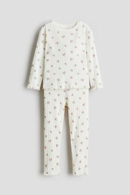 H&M - Girls White Ribbed Cotton Pyjamas