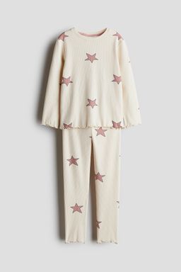 H&M - Girls White Ribbed Cotton Pyjamas