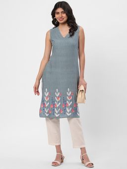 R&B - Women Grey Rayon V-Neck Kurta