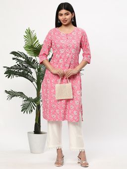 R&B - Women Pink Cotton Round Neck Kurta