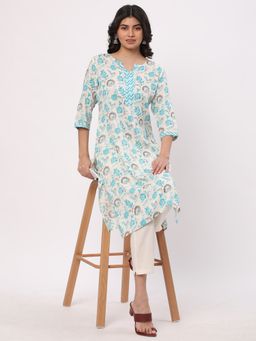 R&B - Women Blue Cotton V-Neck Kurta