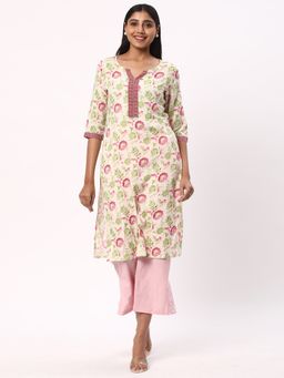 R&B - Women Off White Cotton Round Neck Kurta