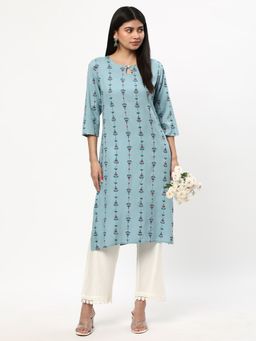 R&B - Women Blue Rayon Keyhole Neck Kurta