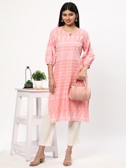 R&B - Women Pink Rayon Keyhole Neck Kurta