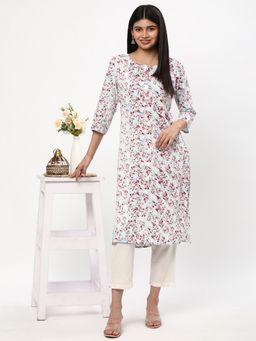 R&B - Women White Rayon Round Neck Kurta