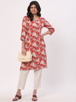 R&B - Women Red Rayon Keyhole Neck Kurta