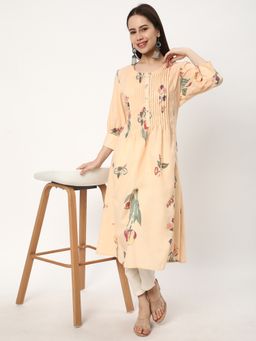 R&B - Women Peach Polyester Round Neck Kurta