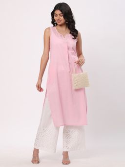 R&B - Women Pink Cotton Round Neck Kurta
