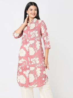 R&B - Women Pink Rayon Collar Neck Kurta