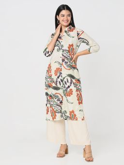 R&B - Women Ivory Cotton Collar Neck Kurta