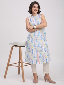 R&B - Women Multi-Color Muslin Mandarin Neck Kurta