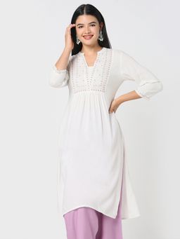 R&B - Women White Rayon V-Neck Kurta