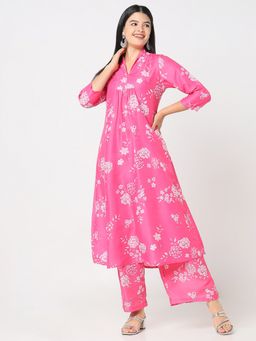 R&B - Women Pink Polyester V-Neck Kurta