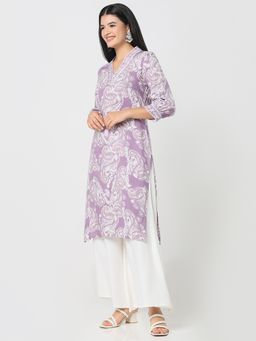 R&B - Women Lavender Rayon V-Neck Kurta
