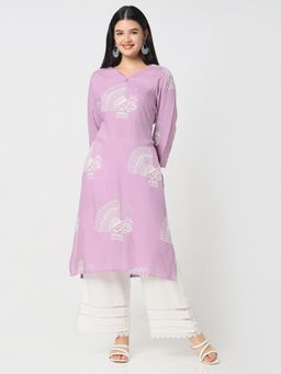 R&B - Women Lavender Rayon Round Neck Kurta