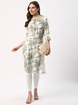 R&B - Women Green Polyester Tie Up Neck Kurta