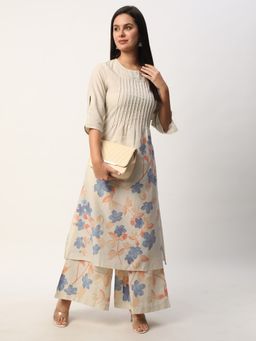 R&B - Women Beige Rayon Round Neck Kurta