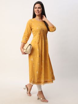 R&B - Women Mustard Cotton Round Neck Kurta