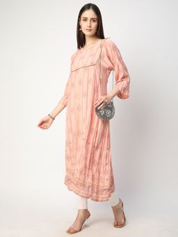 R&B - Women Peach Cotton Round Neck Kurta