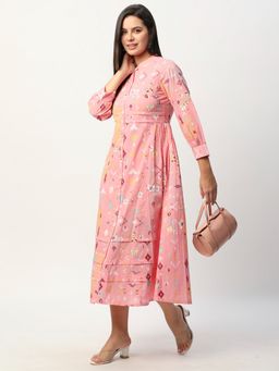 R&B - Women Pink Rayon Mandarin Neck Kurta