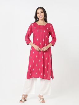 R&B - Women Pink Viscose Round Neck Kurta