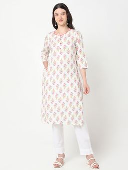 R&B - Women White Cotton Round Neck Kurta