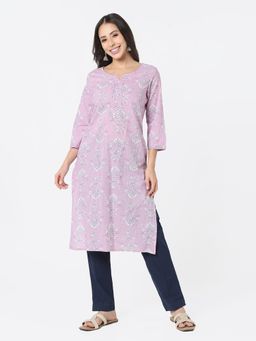 R&B - Women Purple Cotton Round Neck Kurta