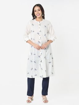 R&B - Women White Cotton Mandarin Neck Kurta