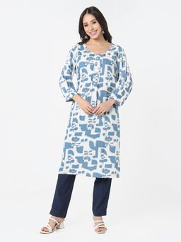 R&B - Women Blue Viscose Rayon Round Neck Kurta