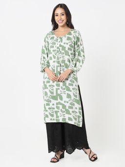 R&B - Women Green Viscose Rayon Round Neck Kurta