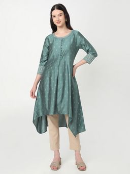 R&B - Women Green Polyester Round Neck Kurta
