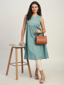 R&B - Women Blue Cotton Round Neck Kurta