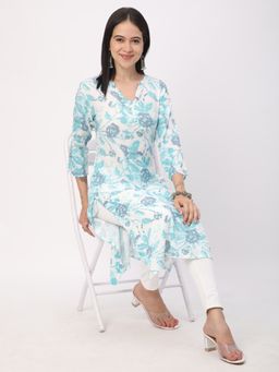 R&B - Women Off White Rayon Mandarin Neck Kurta