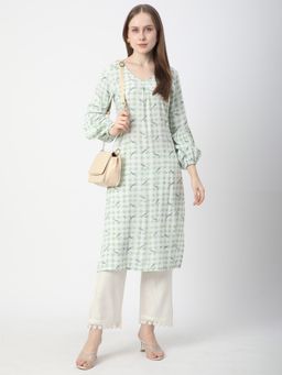 R&B - Women Green Rayon V-Neck Kurta