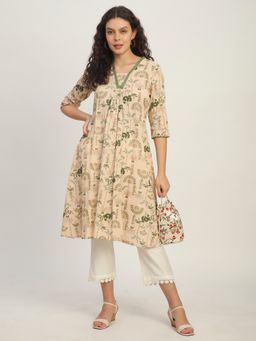 R&B - Women Off White Cotton V-Neck Kurta