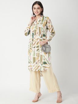 R&B - Women Green Viscose Rayon Mandarin Neck Kurta