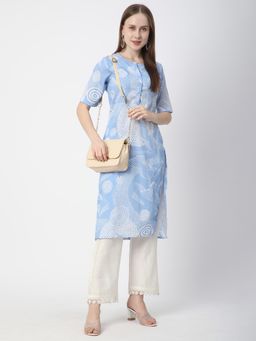 R&B - Women Blue Crepe Henley Neck Kurta