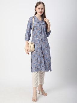 R&B - Women Brown Polyester Tie Up Neck Kurta