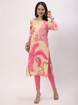 R&B - Women Peach Rayon Round Neck Kurta