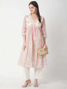 R&B - Women Off White Polyester V-Neck Kurta