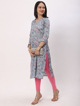 R&B - Women Aqua Rayon V-Neck Kurta
