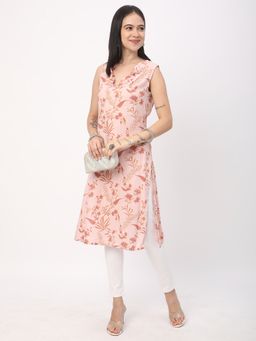 R&B - Women Peach Rayon V-Neck Kurta