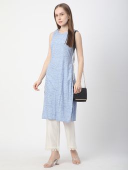 R&B - Women Blue Rayon Round Neck Kurta
